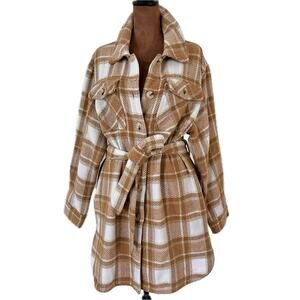 Tan Plaid Shacket by Time and True Sz. Large Ranch Grunge Western Cozy Belted